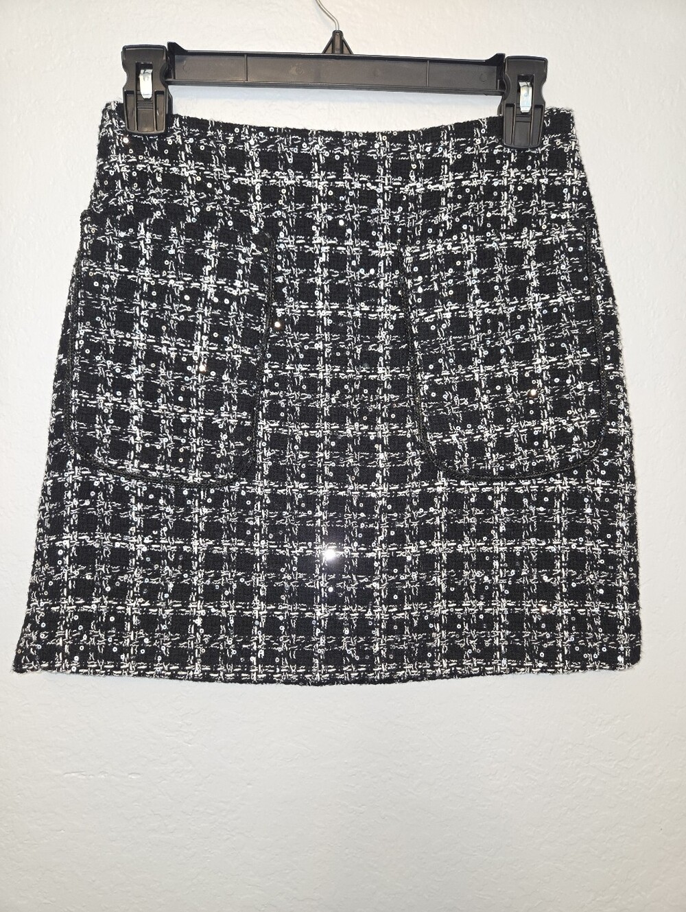 Le AL.X Sequin Wool Blend Plaid Tweed High Rise Pencil Mini Skirt Size 0 - Picture 2 of 5